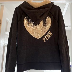 PINK Victoria’s Secret Sequined Hoodie Navy Large Women’s